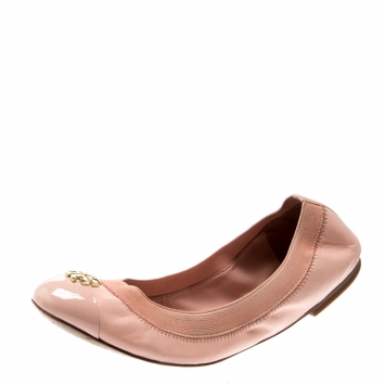 Pre Owned Tory Burch Blush Pink Patent Leather Caroline Scrunch Ballet Flats Size 37