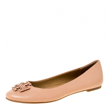 Pre Owned Tory Burch Beige Leather Lowell Ballet Flats Size 38