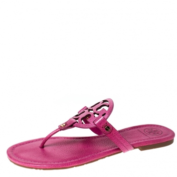 Pre Owned Tory Burch Pink Leather Flat Thong Sandals Size 40