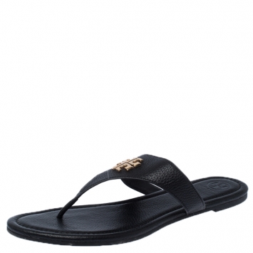 Pre Owned Tory Burch Black Leather Miller Thong Flats Size 40