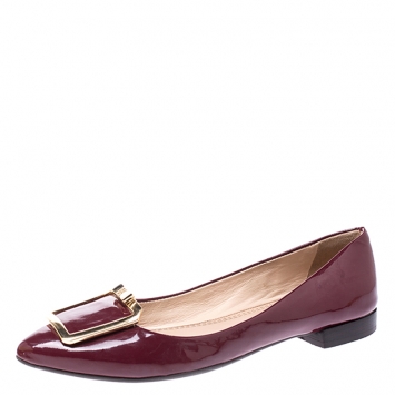 Pre Owned Tory Burch Burgundy Patent Leather Grayson Pointed Toe Flats Size 36