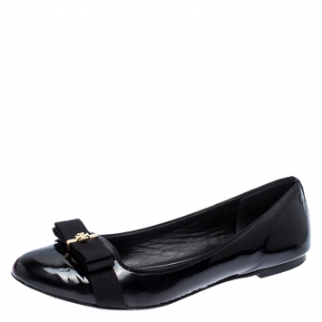Pre Owned Tory Burch Black Patent Leather Trudy Bow Ballet Flats Size 39.5