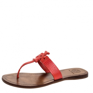 Pre Owned Tory Burch Red Leather Moore Flat Thong Sandals Size 38