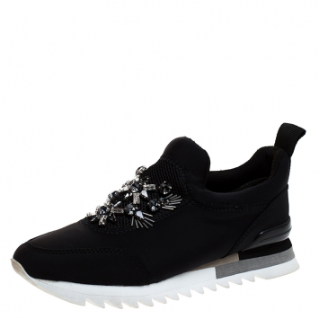 Pre Owned Tory Burch Black Neoprene Rosas Embellished Runner Sneakers Size 36.5