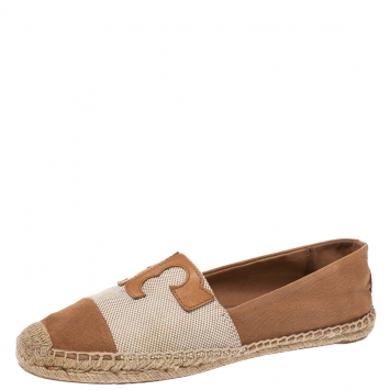 Pre Owned Tory Burch 2 Tone Canvas Espadrilles Flats Size 39