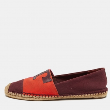 Pre Owned Tory Burch Tricolor Canvas and Leather Espadrille Flats Size 40.5
