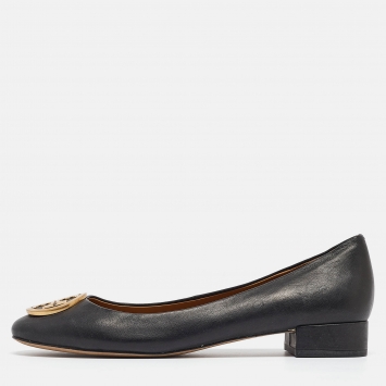 Pre Owned Tory Burch Black Leather Benton Ballet Flats Size 40