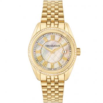 Pre Owned Trussardi MOP Gold Plated Stainless Steel Galleria Women's Wristwatch 38.5MM