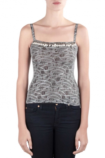 Pre Owned Chanel Black Metallic Lurex Knit Embellished Camisole M