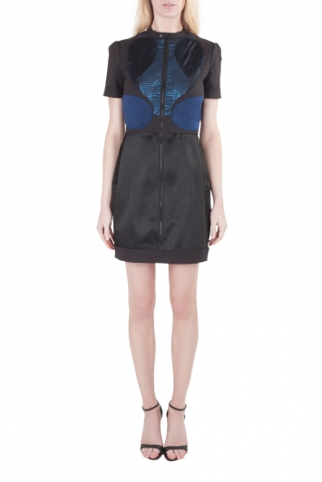 Pre Owned Victoria Victoria Beckham Black Contrast Jacquard Paneled Zip Front Dress M