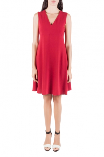 Pre Owned Joseph Ruby Red Crepe Stretch V Neck Sleeveless Polly Dress M