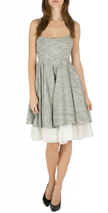 Pre Owned Philosophy Grey Tweed Overlay Layered Fit and Flare Dress S