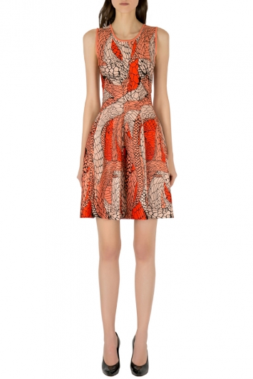 Pre Owned Issa Garnet Orange Patterned Jacquard Sleeveless Skater Dress S