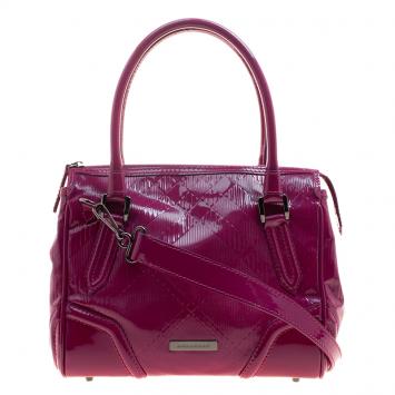 Pre Owned Burberry Raspberry Sorbet Patent Leather Top Handle Bag