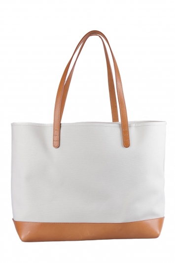 Pre Owned Mansur Gavriel Cream/Tan Canvas and Leather Tote
