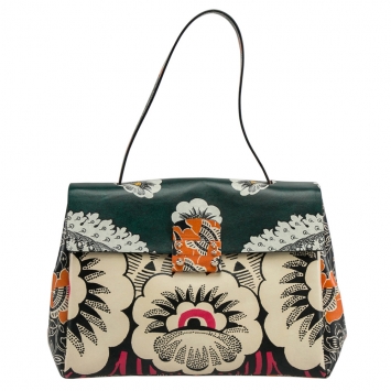 Pre Owned Valenitino Multicolor Floral Print Leather Mime Top Handle Bag