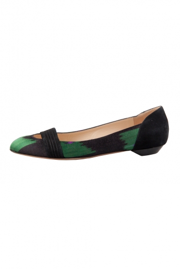 Pre Owned Oscar De La Renta Multicolor Printed Satin And Suede Ballet Flats Size 38.5