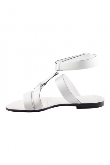 Pre Owned Jil Sander White Leather Strappy Flat Sandals Size 36