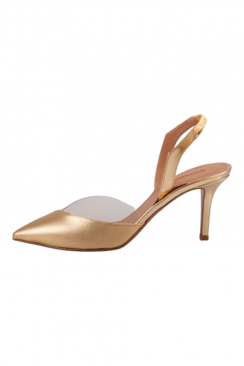 Pre Owned Aquazzura Metallic Gold Textured Leather And PVC Coco Slingback Sandals Size 38