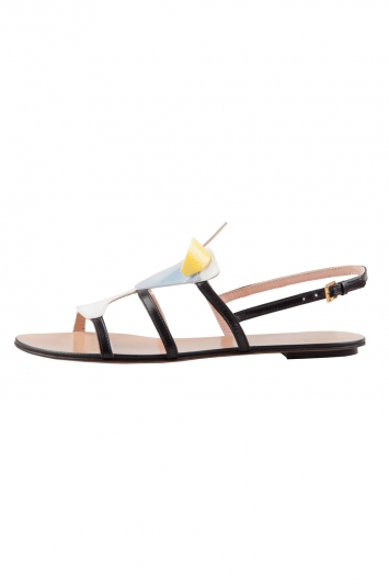Pre Owned Moschino Multicolor Leather Cocktail Flat Sandals Size 37