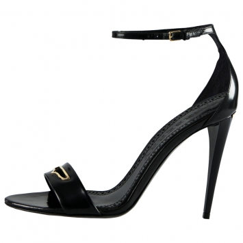 Pre Owned Burberry Black Leather Reynholm Ankle Strap Sandals Size 38