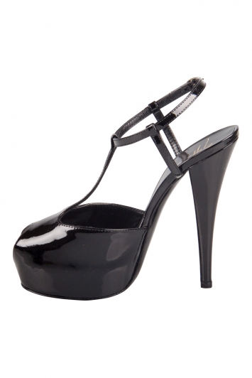مملوكة مسبقًا Giuseppe Zanotti Black Patent Leather T Strap Peep Toe Platform Sandals Size 38