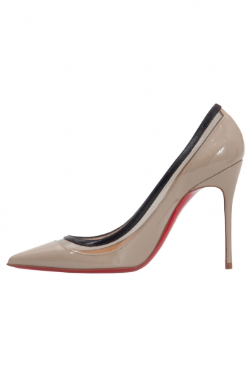 Pre Owned Christian Louboutin Beige Patent Leather And PVC Paulina Pointed Toe Pumps Size 36