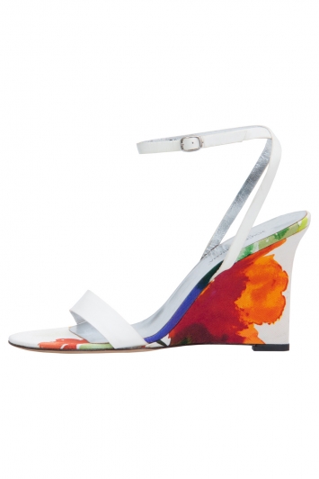 Pre Owned Dolce And Gabbana White Leather Floral Print Wedge Sandals Size 38