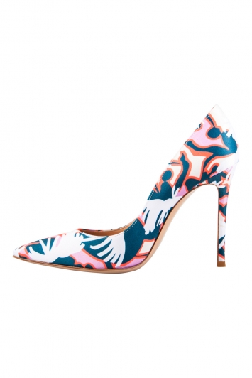 Pre Owned Gianvito Rossi Multicolor Printed Satin Pointed Toe Pumps Size 39