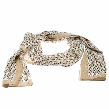 Pre Owned Valentino Beige and White V Logo Print Silk Chiffon Stole  