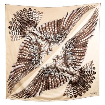 Pre Owned Valentino Beige Eagle Printed Silk Square Scarf