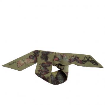 Pre Owned Valentino Olive Green Butterfly Printed Silk Bandeau