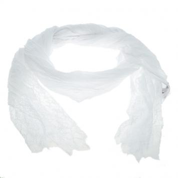 Pre Owned Valentino White Crinkled Cotton Scalloped Lace Detail Scarf