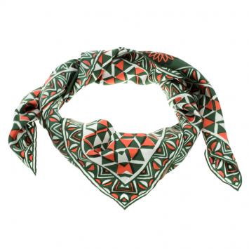 Pre Owned Valentino Green and Orange Rhino Printed Silk Square Scarf