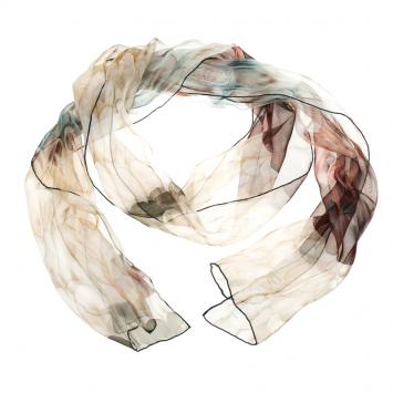 Pre Owned Valentino Watercolor Style Feather Print Silk Chiffon Stole