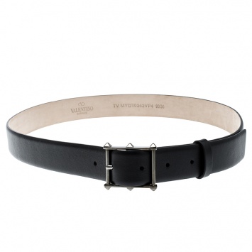 Pre Owned Valentino Black Leather Rockstud Belt 90cm