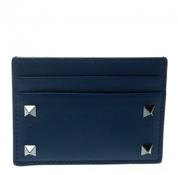Pre Owned Valentino Blue Leather Rockstud Card Holder