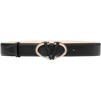 مملوكة مسبقًا Valentino Black Leather V Rivet Belt 90 CM