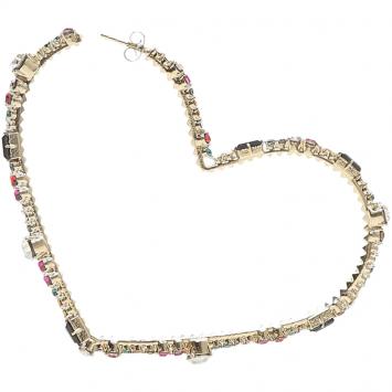 Pre Owned Valentino Heart-Shaped Crystals Hoop Earrings