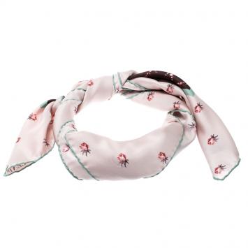 Pre Owned Valentino Water Rose Lily Of The Valley Printed Silk Square Scarf