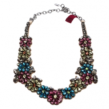 Pre Owned Valentino Romantic Flower Multicolor Crystal Statement Necklace