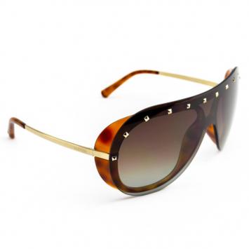 Pre Owned Valentino Studded Tortoise Frame V102s Woman Wrap Sunglasses