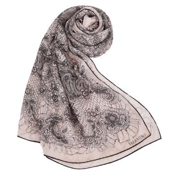 Pre Owned Valentino Light Pink Orchid Flower Print Silk Shawl