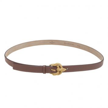 Pre Owned Valentino Cedar Brown Leather Snake Buckle Belt 90 CM