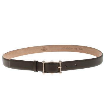 Pre Owned Valentino Dark Brown Leather Rockstud Buckle Belt 75 CM