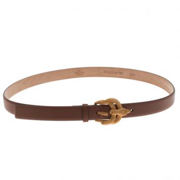 Pre Owned Valentino Cedar Brown Leather Snake Buckle Belt 85 CM