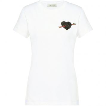 Pre Owned Valentino Bianco Jersey Love Story Embroidery Crew Neck T-Shirt XL