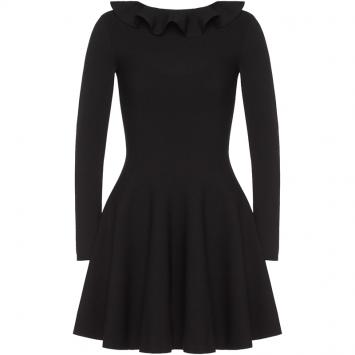 Pre Owned Valentino Black Stretch Viscose Rear Neckline with Ruffle Detail Knit Dress L