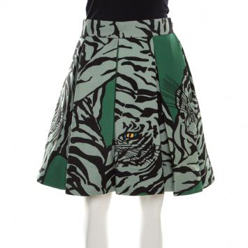 Pre Owned Valentino Green/Powder Green Tiger Re-Edition Printed Crepe Couture Skirt M