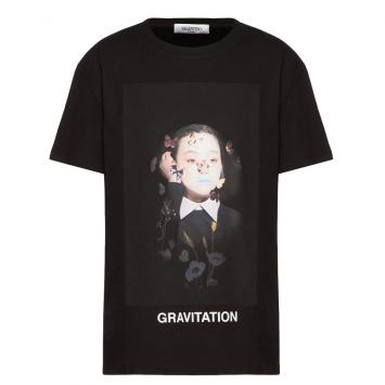 Pre Owned Valentino Black Cotton Izumi Miyazaki Print Crew Neck T Shirt L